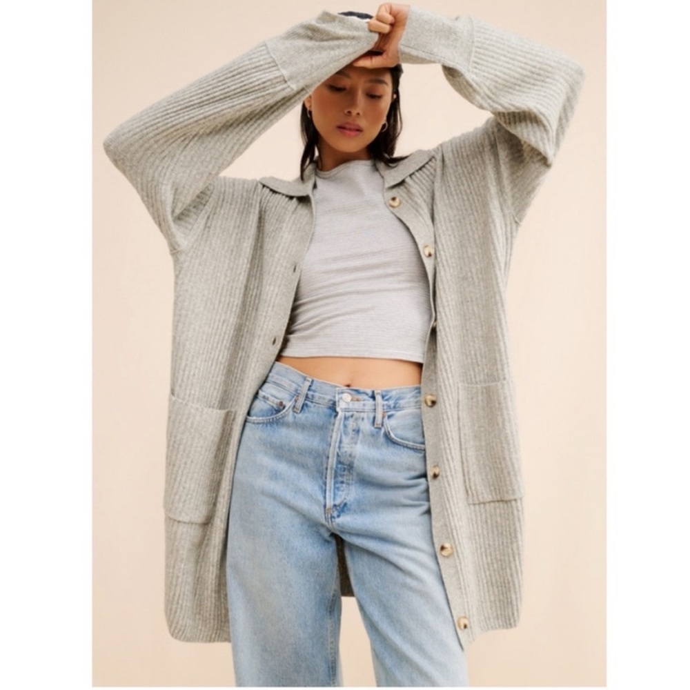 Free People Emmy Oversized Slouchy Knit Sandstorm Grey Cardigan